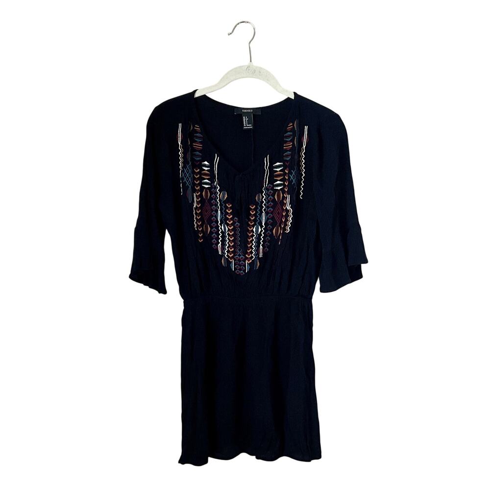 Forever 21 Dark Embroidered Tribal Dress: Y2K, Modern